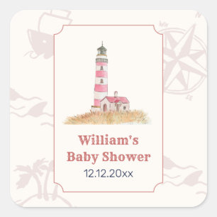 Aquarel Ahoy Nautilus Vuurtoren Baby Shower Vierkante Sticker