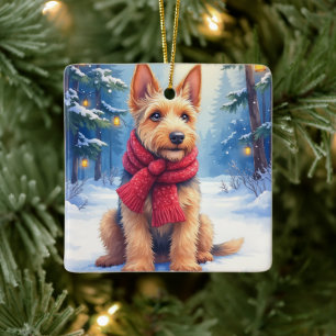 Aquarel Airedale Terrier Besneeïerde Kerst Keramisch Ornament