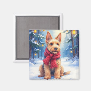 Aquarel Airedale Terrier Besneeïerde Kerst Magneet