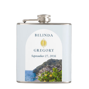Aquarel Amalfikust Boog Italië Citroenen Bruiloft Heupfles