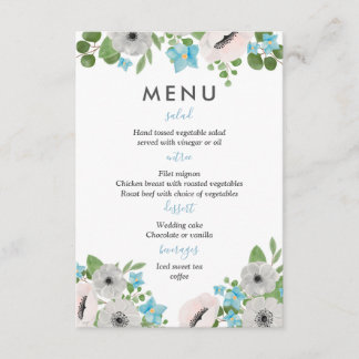 Aquarel Anemonen Bloemen | Trouwmenu Kaart