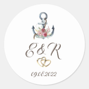 Aquarel Anker Bloemen Maritiem Ronde Sticker