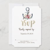 Aquarel Anker Bloemen Zee RSVP Kaart (Voorkant)