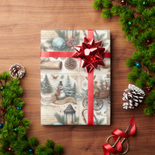 Aquarel Antieke Winter/Kerst Script Cadeaupapier