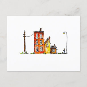 Aquarel appartement met straatverlichting briefkaart