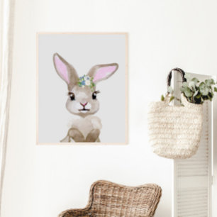Aquarel Baby Konijn Jong Dierenverblijf Bloemrijk Poster
