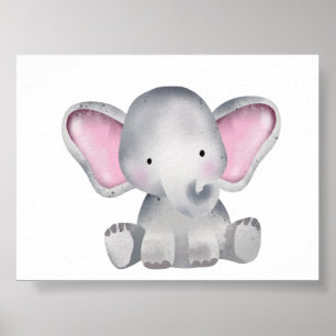 Aquarel baby olifant zittend poster