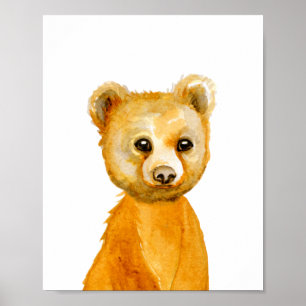 Aquarel Babybeer Welpen Kinderkamer Boswezens Poster