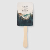 Aquarel Berg Dennenbos Bruiloftsprogramma Handwaaier (Voorkant)