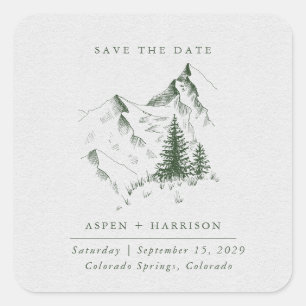 Aquarel Berg Dennenbosch Save The Date Kaart Vierkante Sticker