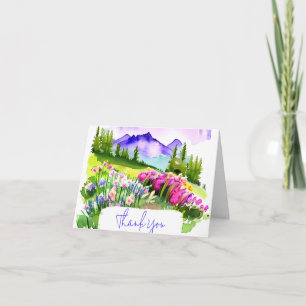 Aquarel berg en wilde bloemen aanpasbaar kaart