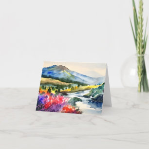 Aquarel berg rivier en bloemen aanpasbaar kaart