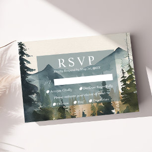 Aquarel Bergen En Dennen Huwelijks RSVP Kaart
