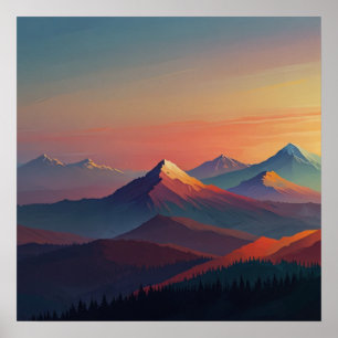 Aquarel Berglandschap Poster