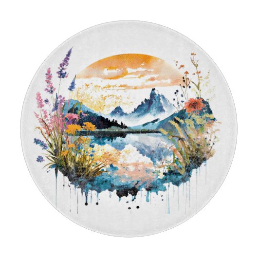 Aquarel berglandschap snijplank (Voorkant)