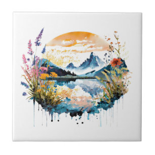 Aquarel berglandschap tegeltje