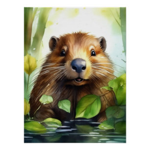 Aquarel Bever Poster Perfect Poster