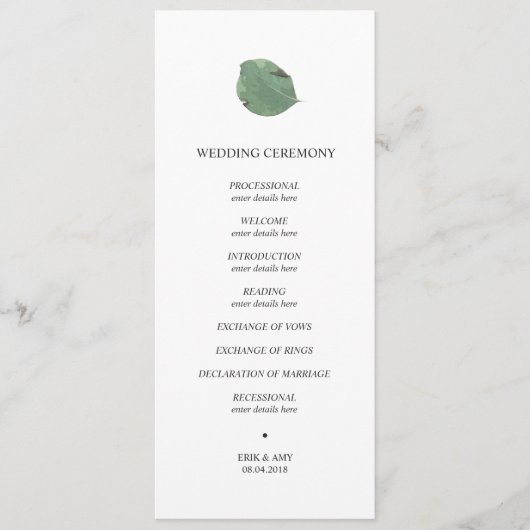 Aquarel blad bruiloft programma (Voorkant)