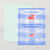 Aquarel Blauw Geruit USA Vlag SAVE THE DATE (Voorkant / Achterkant)