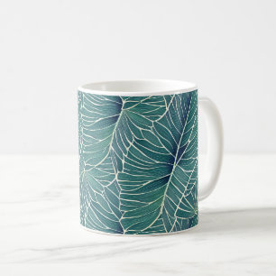 Aquarel Blauw Groen Teal Tropisch Bladeren Patroon Koffiemok