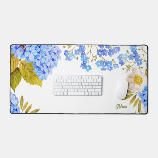 Aquarel Blauw Hydrangeas Bloemen gepersonaliseerd Bureaumat (Keyboard & Muis)