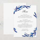 Aquarel blauw marine bloemige winterhuwelijk menu (Voorkant / Achterkant)