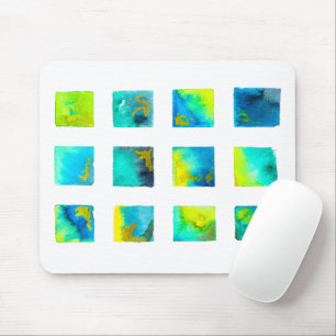 aquarel blauwe en groene vierkanten muismat