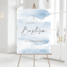 Aquarel Blauwe Jongen Doop Welkom Bord