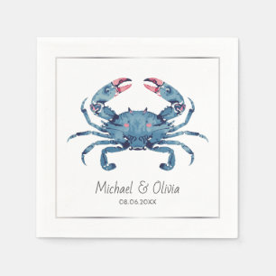 Aquarel Blauwe Krab Nautilus Strand Bruiloft Maatw Servet