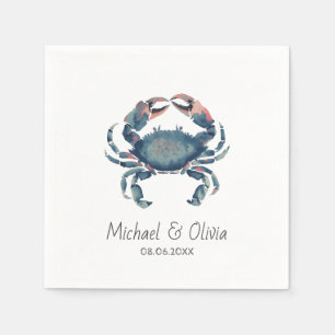 Aquarel Blauwe Krab Nautilus Strand Bruiloft Op Ma Servet