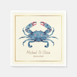 Aquarel Blauwe Krab Zeevaart Strand Bruiloft Maatw Servet