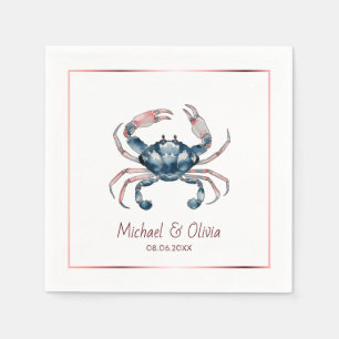 Aquarel Blauwe Krab Zeevaart Strand Bruiloft Maatw Servet