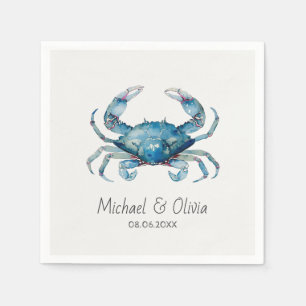 Aquarel Blauwe Krab Zeevaart Strand Bruiloft Op Ma Servet