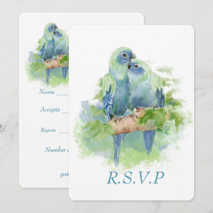 Aquarel Blauwe Papegaai Tropische Vogel Trouw RSVP Kaart