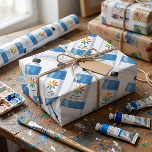 Aquarel Blauwe Verf Tubes Illustratie Cadeaupapier