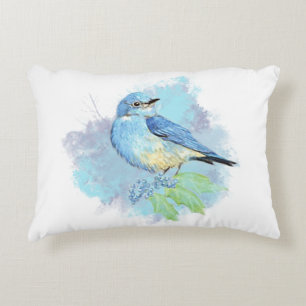 Aquarel Blauwe Vogel Mooie Blauwe Tuinvogel Kunst Accent Kussen