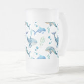 Aquarel blauwe walvis naadloos patroon matglas bierpul (Voorkant rechts)