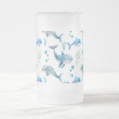 Aquarel blauwe walvis naadloos patroon matglas bierpul (Center)