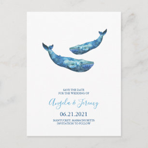 Aquarel Blauwe Walvis Save the Date Aankondigingskaart