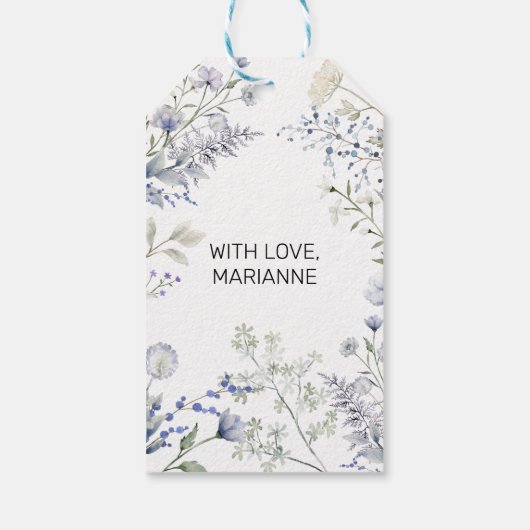 Aquarel Blauwe Wildebloem Frame Cadeaulabel (Achterkant)