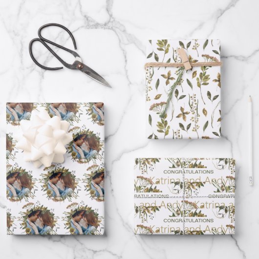 Aquarel Bloem Bruiloft Inpakpapier Vellen (Voorkant)