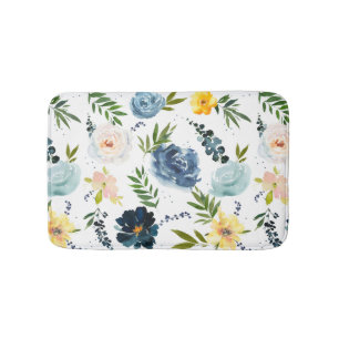 Aquarel Bloem Buitenste Tuinrozen Blauwe Gele Badmat
