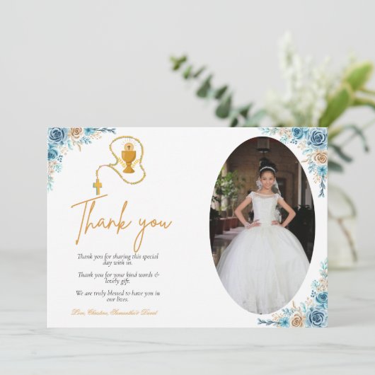 Aquarel bloem eerste heilige communie dank je kaart (Staand voorkant)