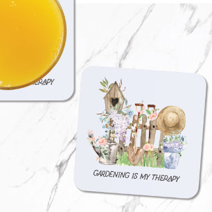 Aquarel Bloem Tuingereedschap en Citaat Bier Onderzetter