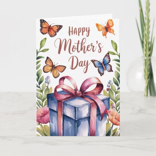 Aquarel Bloem Vlinder Moederdag Kaart (Voorkant)