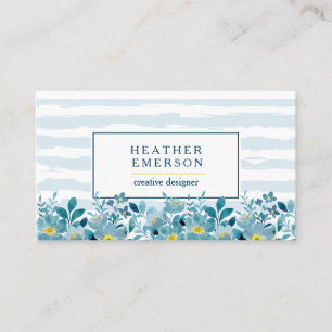 Aquarel Bloemen   Blauwe hydrangeas en geel Visitekaartje