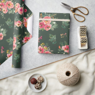 Aquarel Bloemen Botanische groene kerst Cadeaupapier