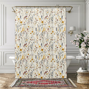 Aquarel Bloemen  Bourgondië Geel Blauw Groen Douchegordijn