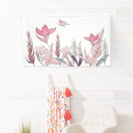 Aquarel Bloemen – Elegante Evenementendecoratie Spandoek (Insitu)