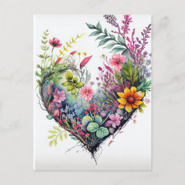 Aquarel bloemen en hart liefdeskaart uit vroeger t briefkaart